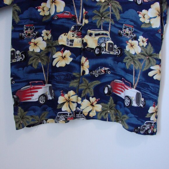 Hawaiian Shirt Floral Hot Rod Cars Palm Trees Short Sleeve Button Size 2 XL XXL - Picture 8 of 12